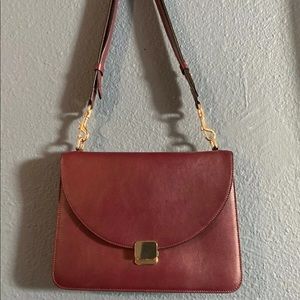 Cuyana crossbody burgundy with gold button
